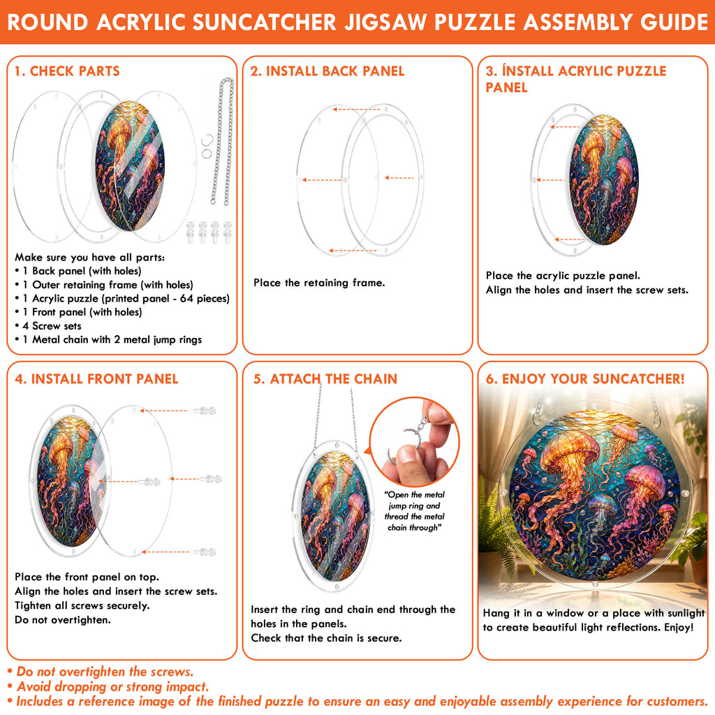 Jellyfish acrylic puzzle suncatcher, colorful DIY ocean window decor