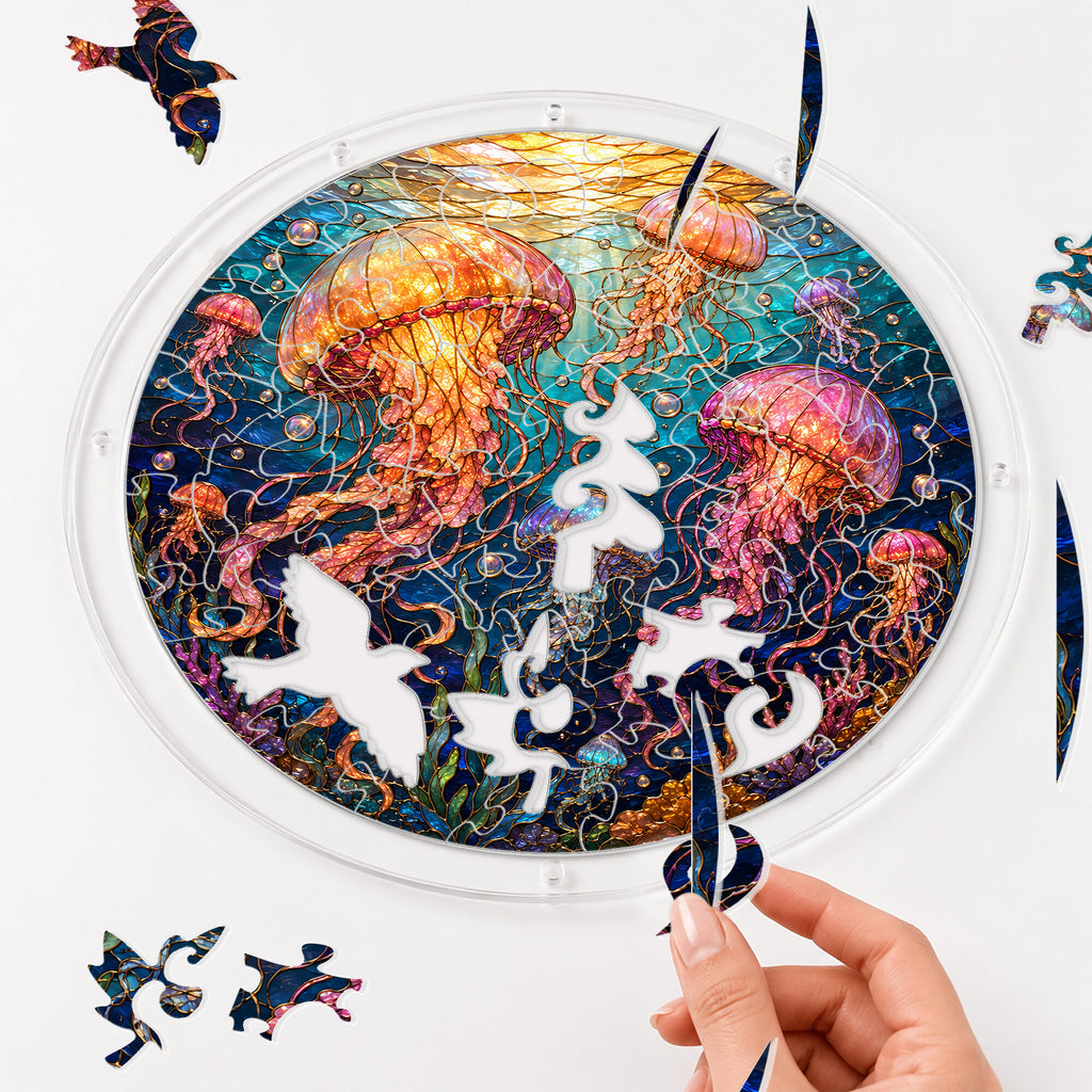 Jellyfish acrylic puzzle suncatcher, colorful DIY ocean window decor