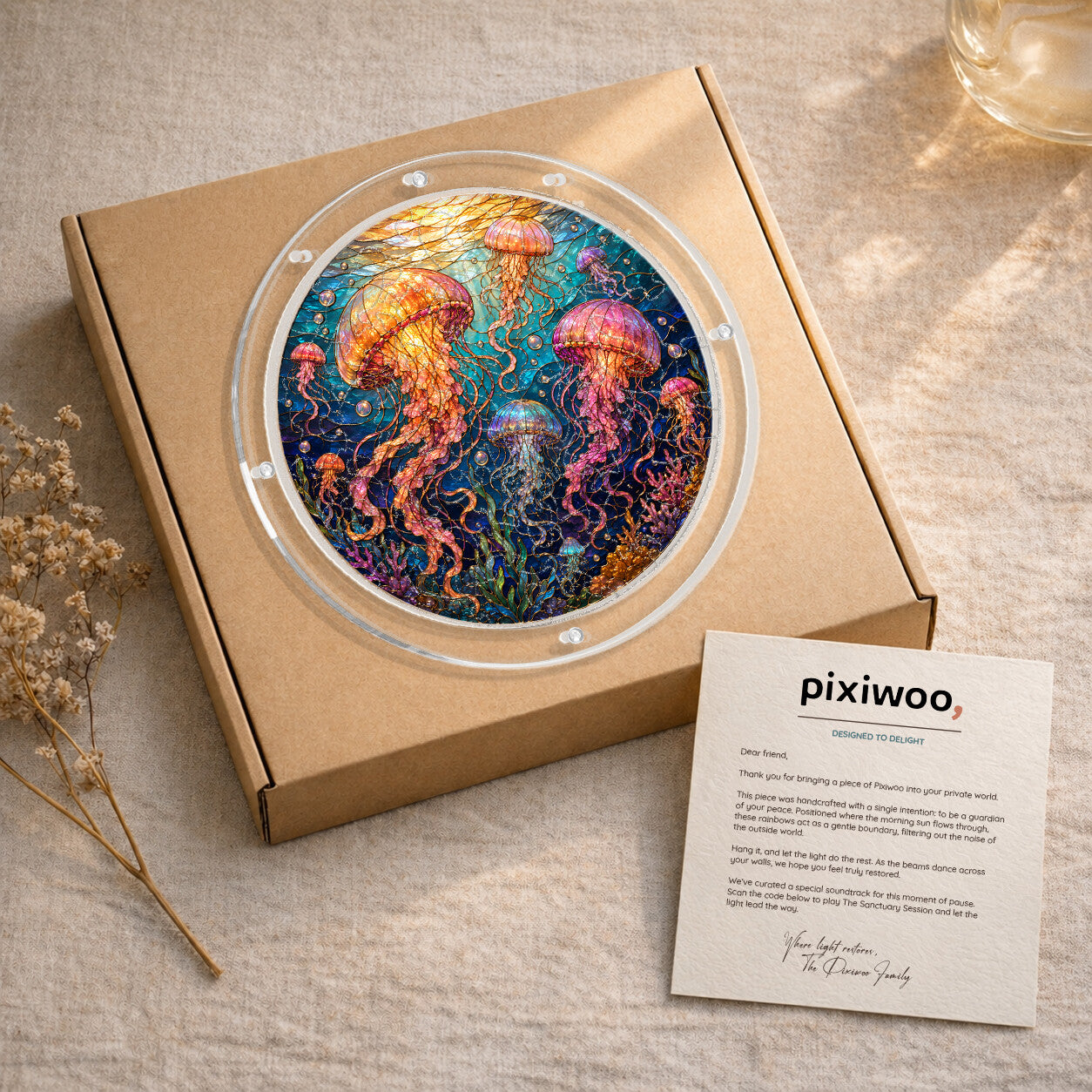 Jellyfish acrylic puzzle suncatcher, colorful DIY ocean window decor