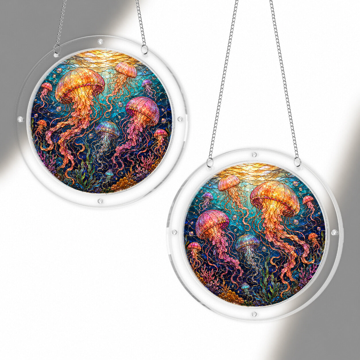 Jellyfish acrylic puzzle suncatcher, colorful DIY ocean window decor