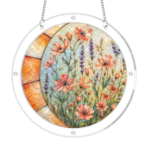 Lavender wildflowers acrylic puzzle suncatcher, colorful DIY floral window decor