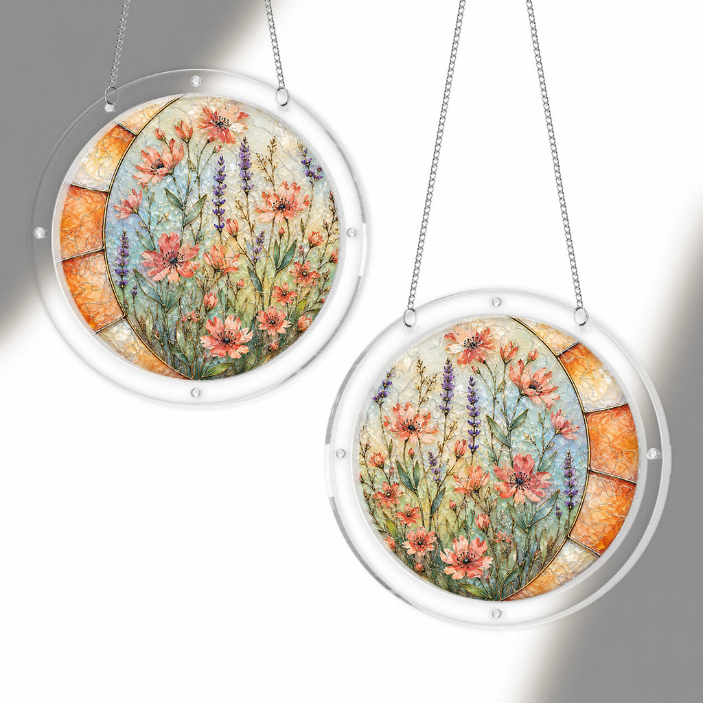 Lavender wildflowers acrylic puzzle suncatcher, colorful DIY floral window decor