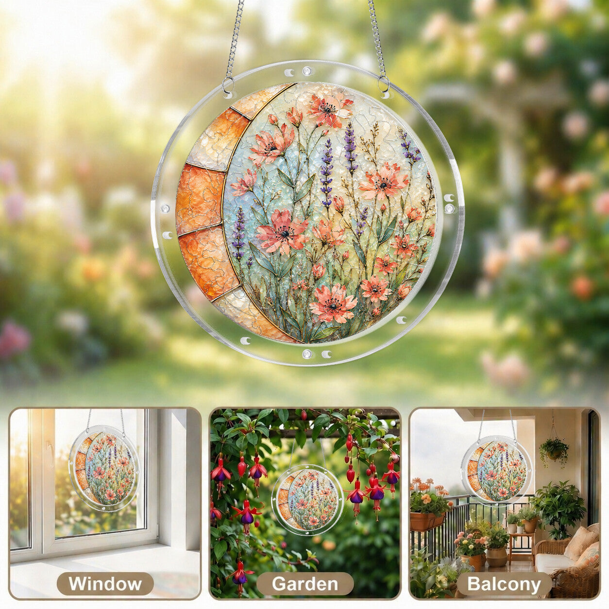 Lavender wildflowers acrylic puzzle suncatcher, colorful DIY floral window decor