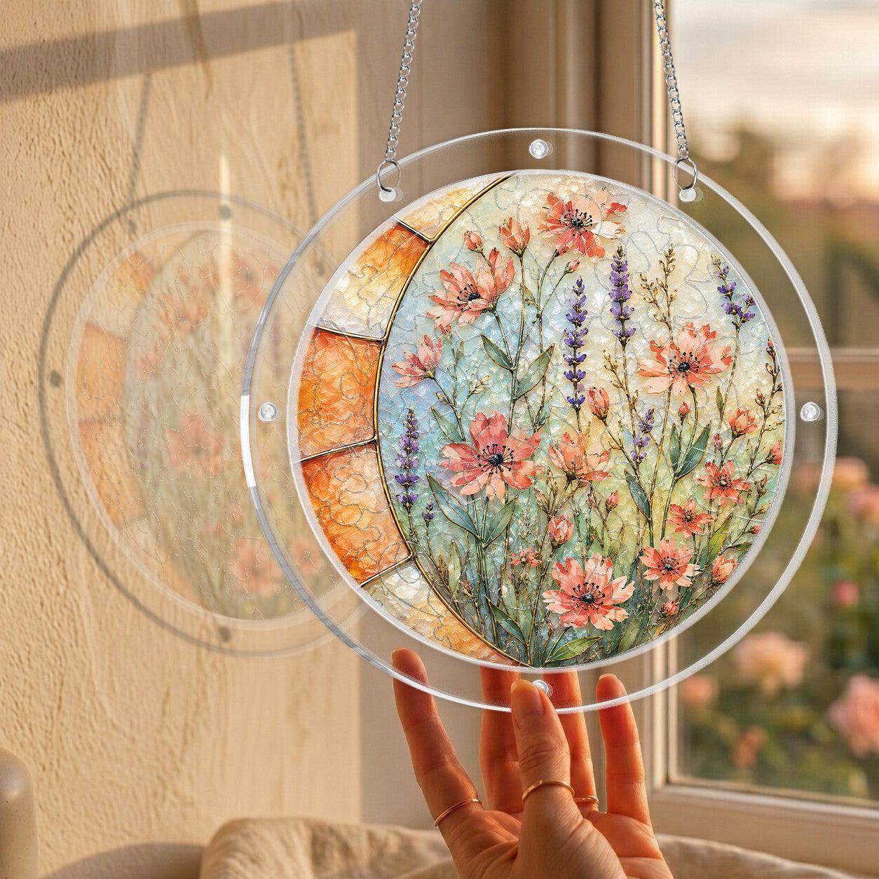 Lavender wildflowers acrylic puzzle suncatcher, colorful DIY floral window decor