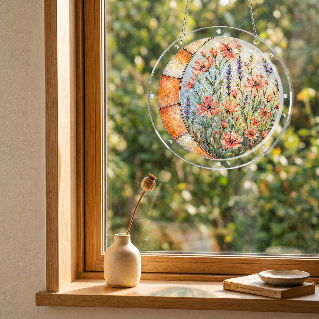 Lavender wildflowers acrylic puzzle suncatcher, colorful DIY floral window decor