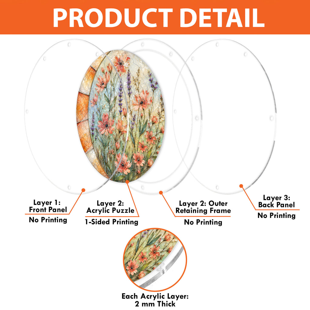 Lavender wildflowers acrylic puzzle suncatcher, colorful DIY floral window decor