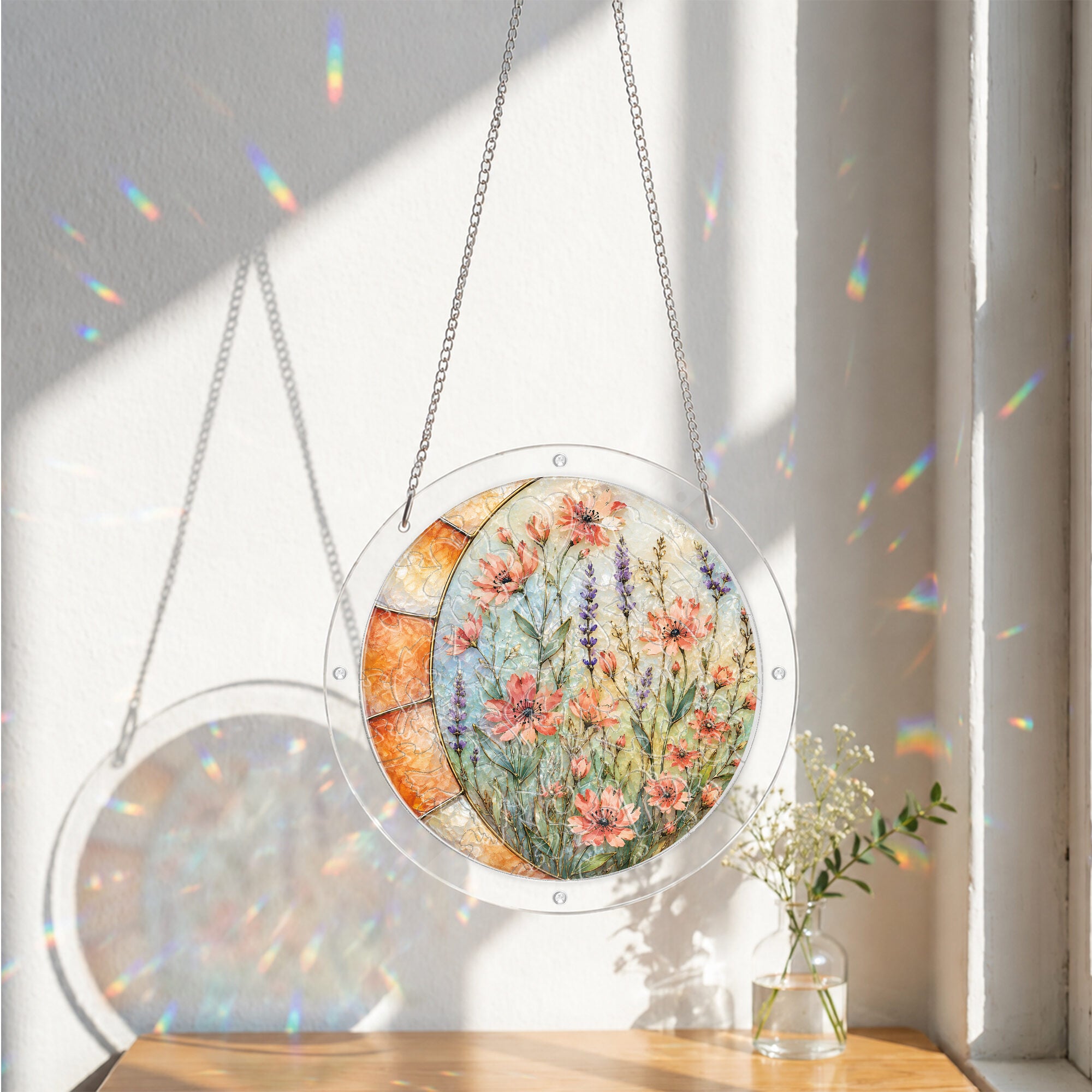 Lavender wildflowers acrylic puzzle suncatcher, colorful DIY floral window decor