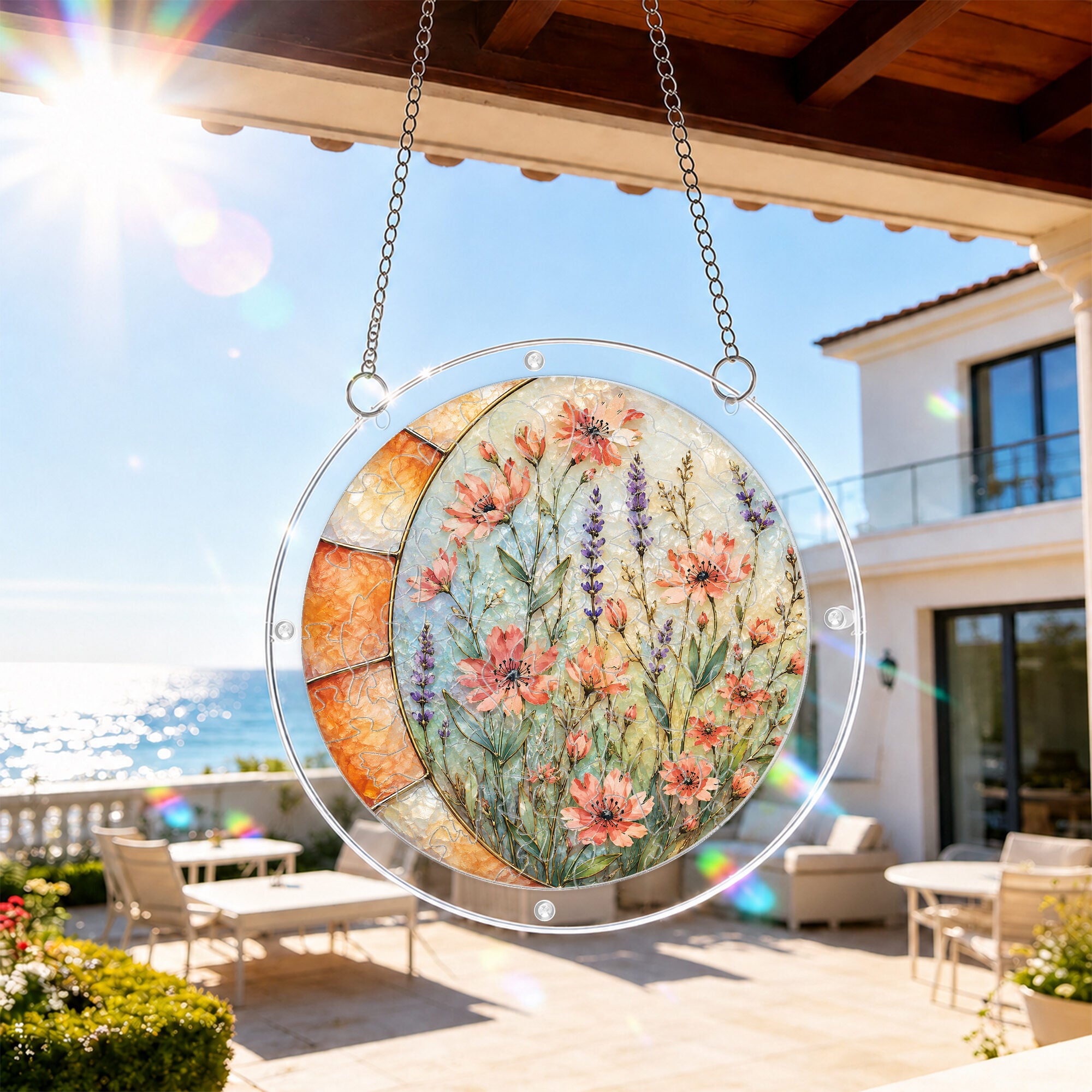 Lavender wildflowers acrylic puzzle suncatcher, colorful DIY floral window decor