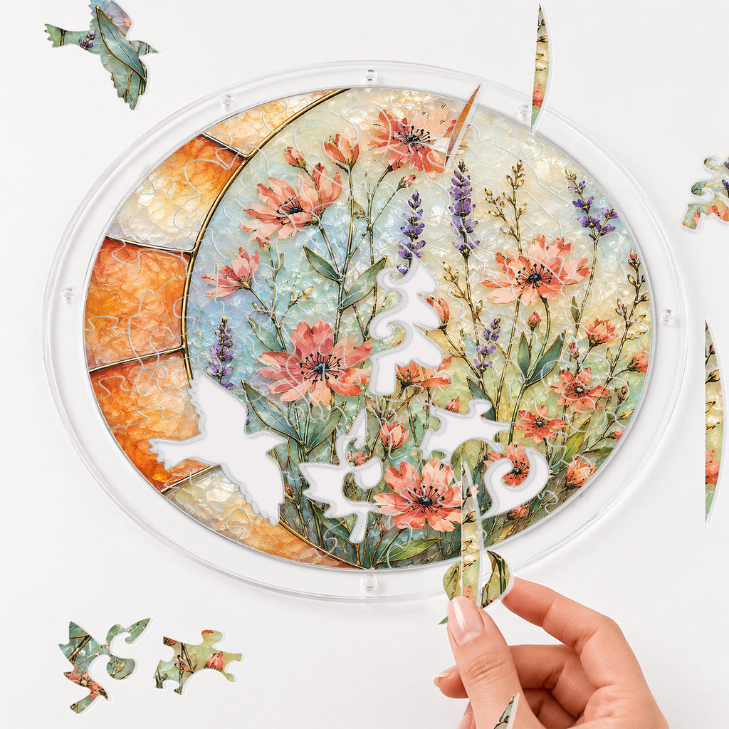 Lavender wildflowers acrylic puzzle suncatcher, colorful DIY floral window decor