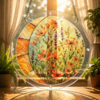 Lavender wildflowers acrylic puzzle suncatcher, colorful DIY floral window decor