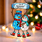 Let It Snow Snowman Couple Holographic Acrylic Suncatcher