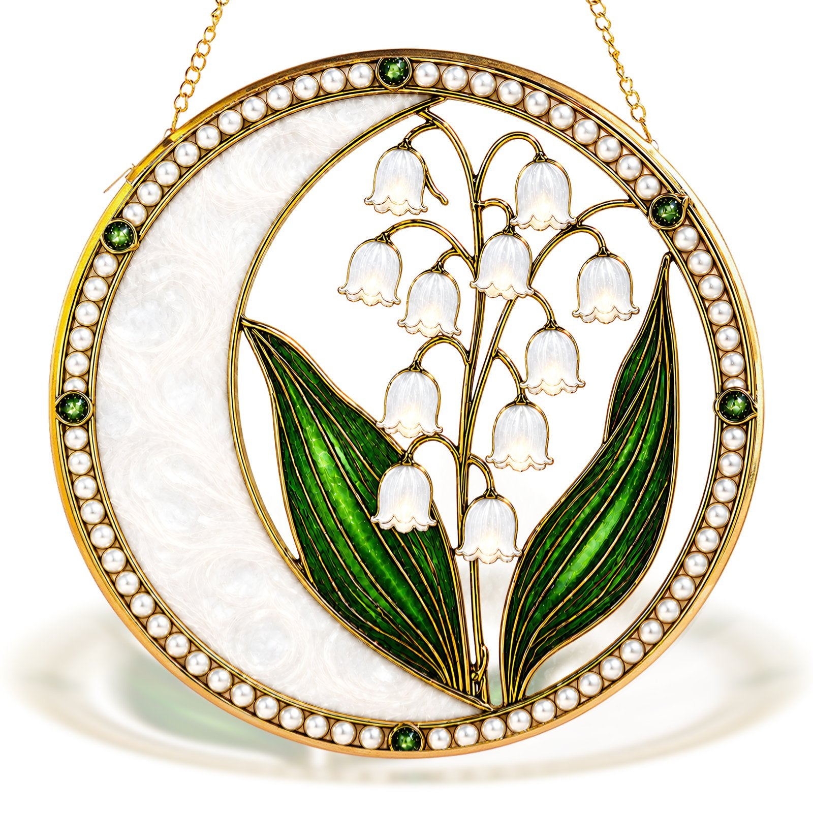 Lily of the valley pearl stained glass suncatcher detail