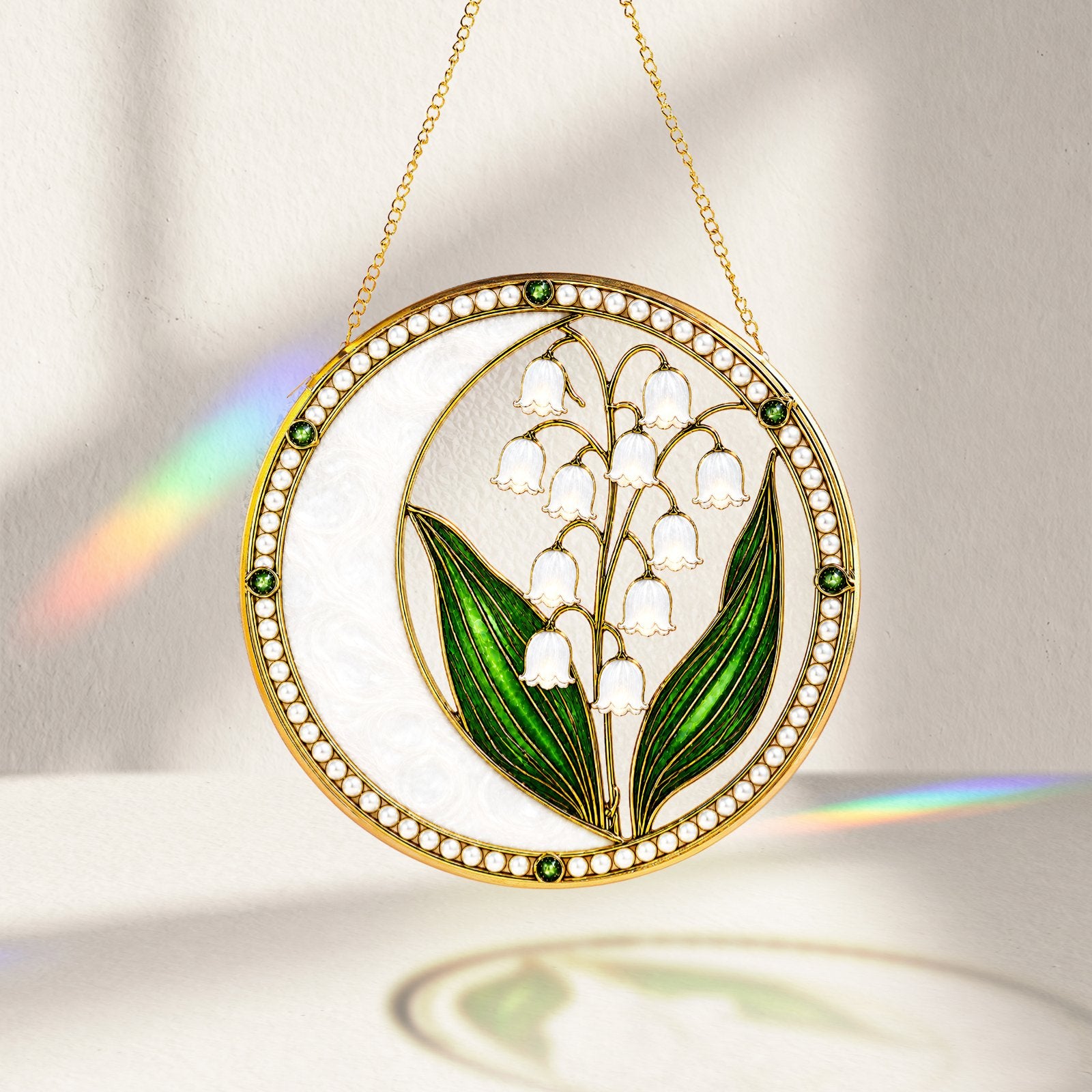Lily of the valley pearl stained glass suncatcher lifestyle