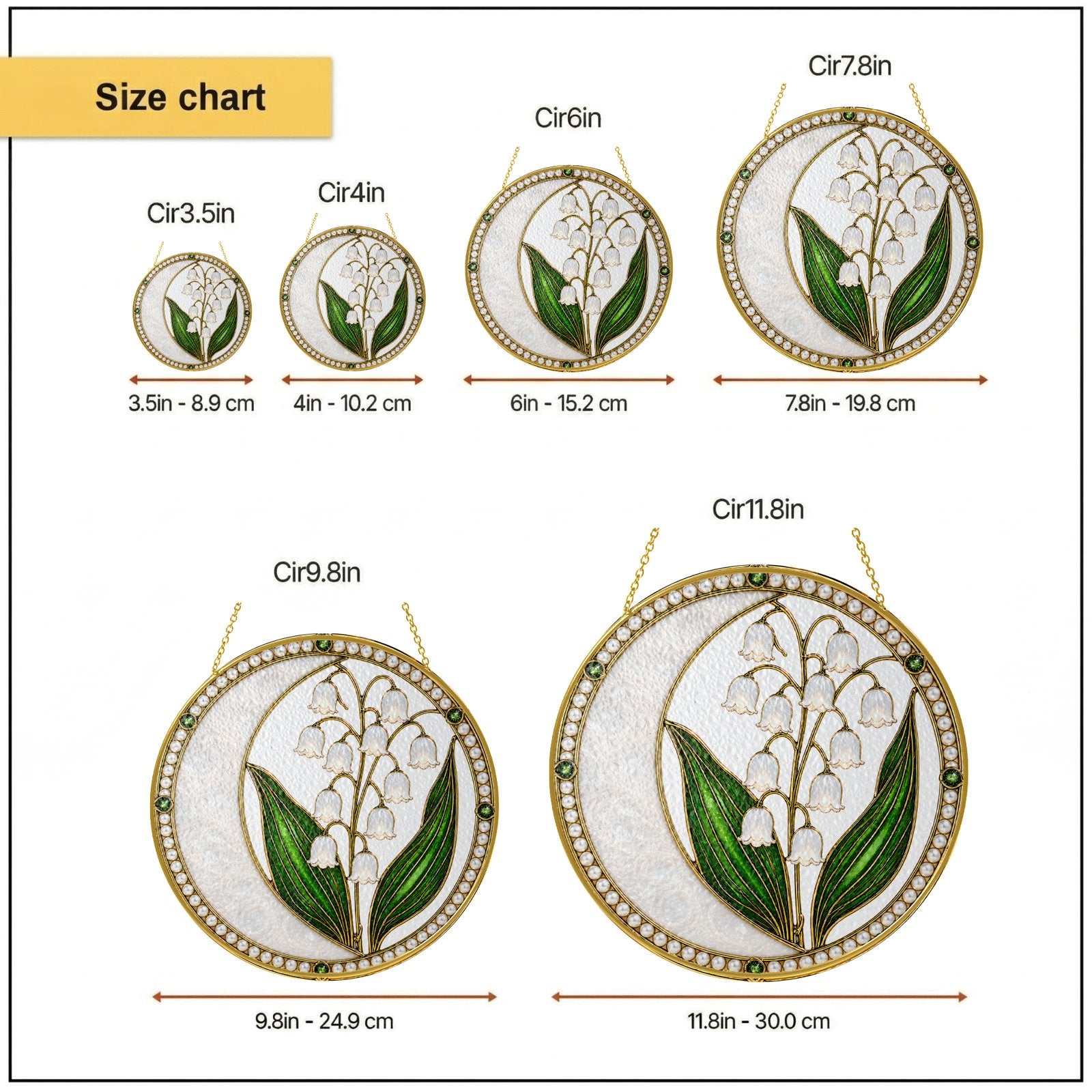 Lily of the valley pearl stained glass suncatcher