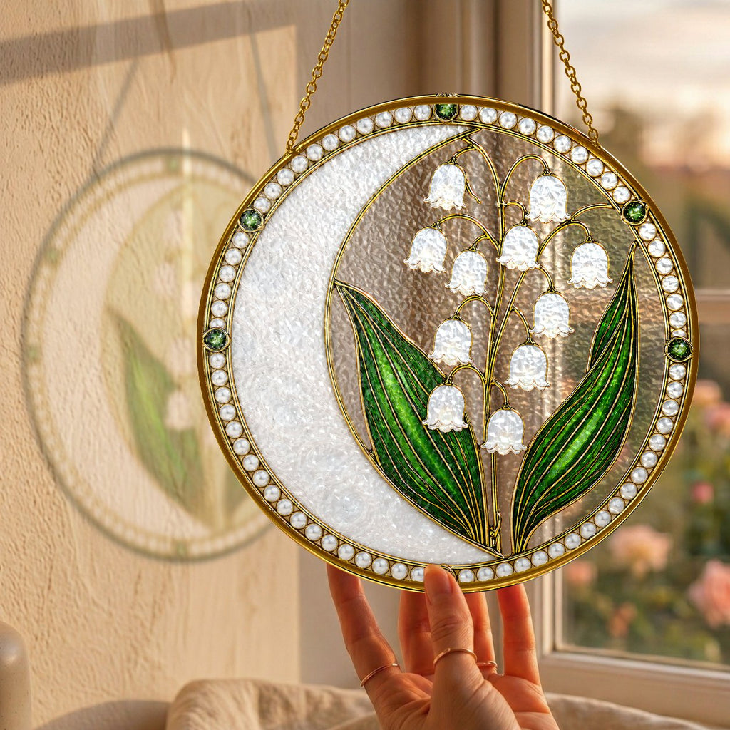Lily of the valley pearl stained glass suncatcher