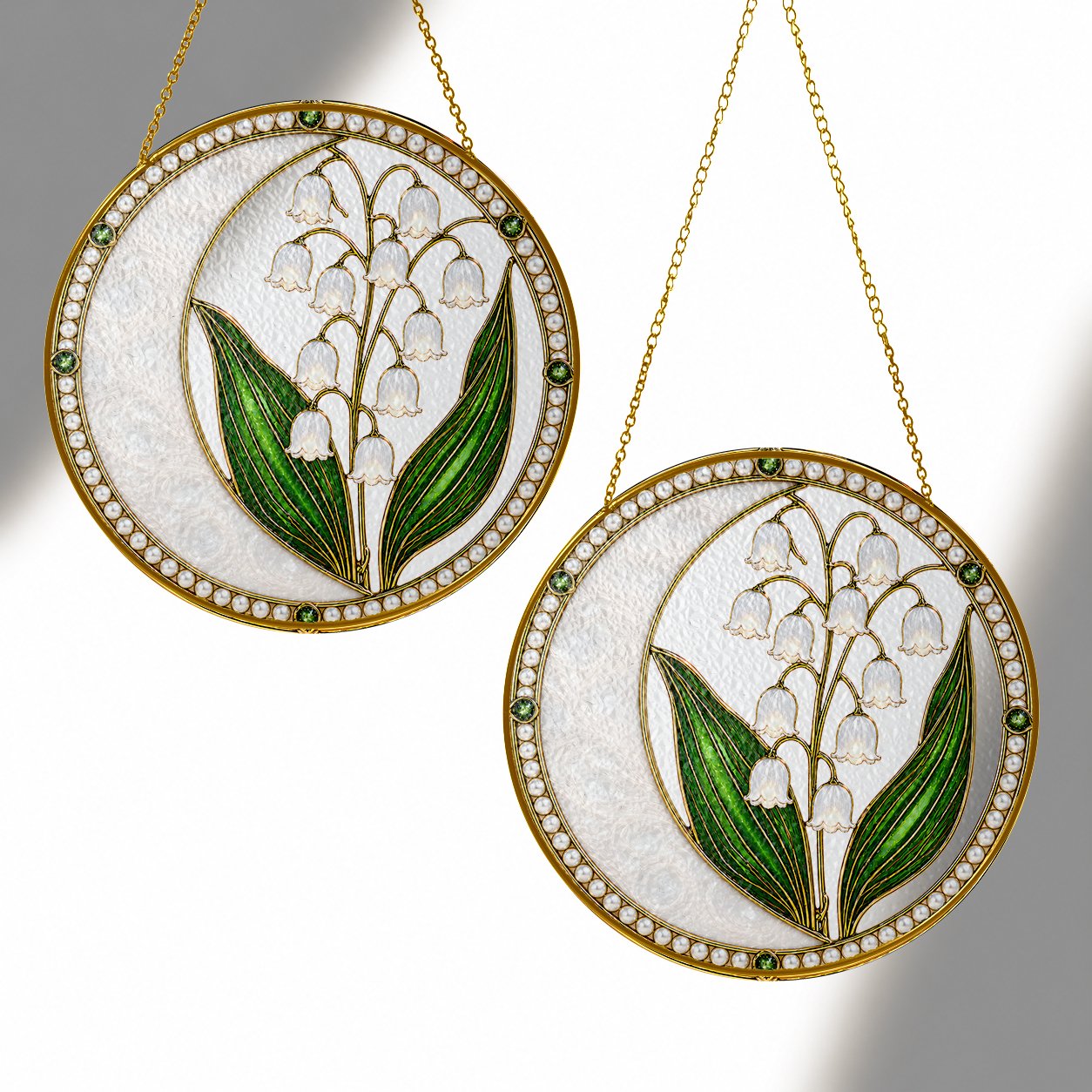 Lily of the valley pearl stained glass suncatcher