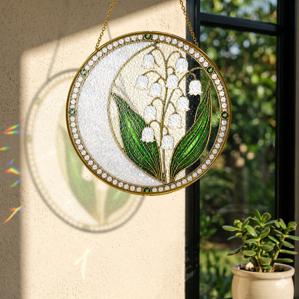 Lily of the valley pearl stained glass suncatcher size chart