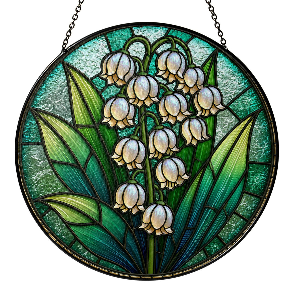 Lily of the valley stained glass suncatcher detail