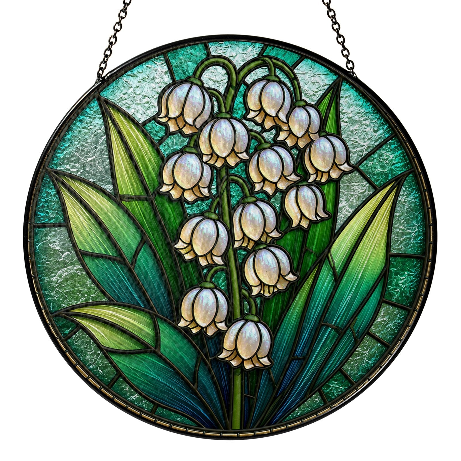 Lily of the valley stained glass suncatcher detail