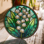 Lily of the valley stained glass suncatcher window