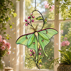 Luna Moth & Pink Blossom Holographic Acrylic Suncatcher