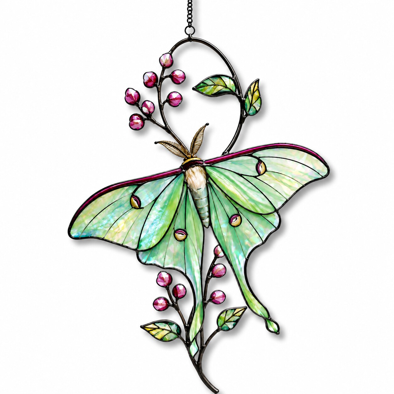 Luna Moth & Pink Blossom Holographic Acrylic Suncatcher