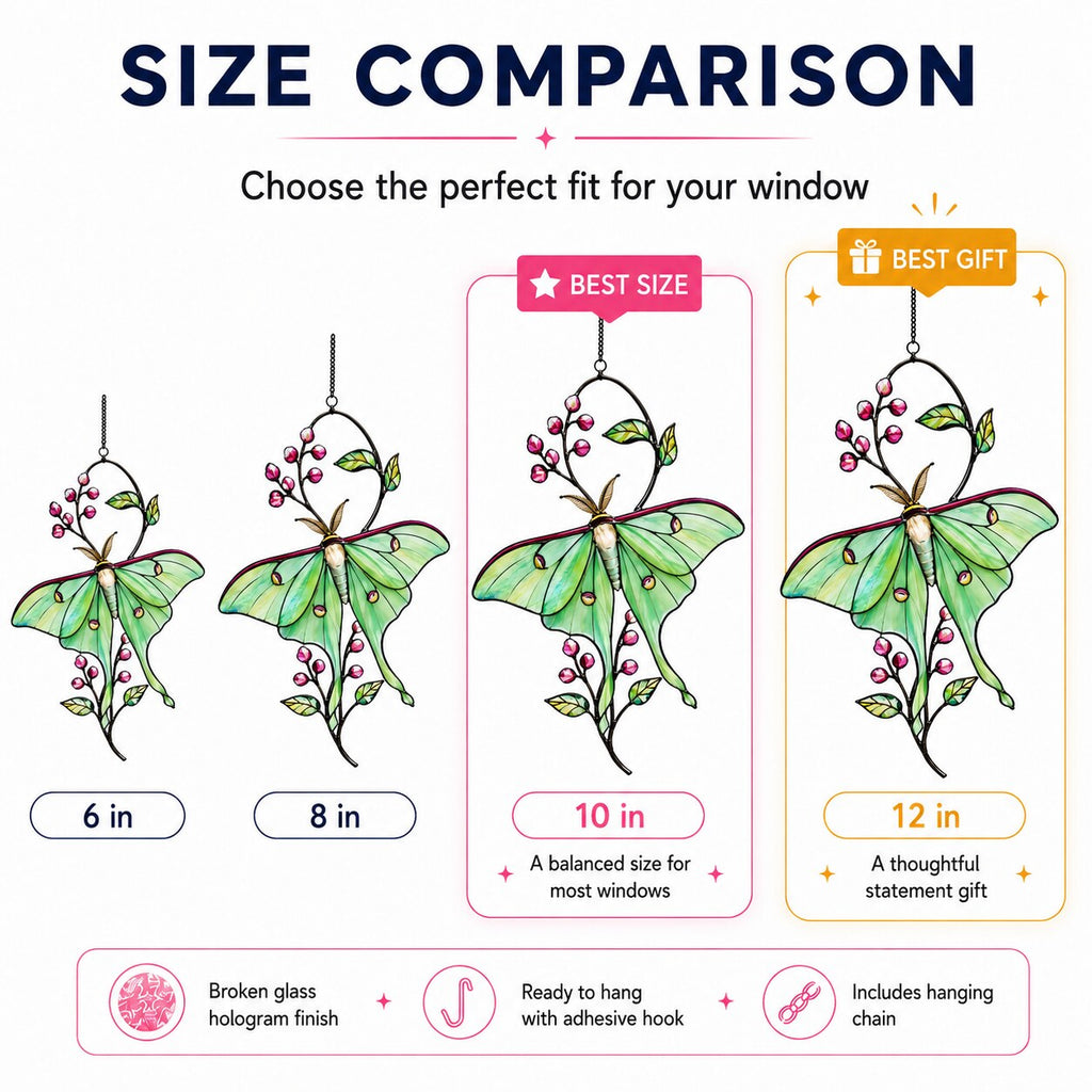 Luna Moth & Pink Blossom Holographic Acrylic Suncatcher
