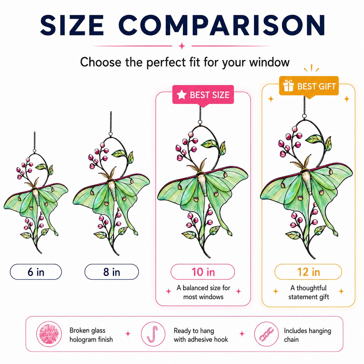 Luna Moth & Pink Blossom Holographic Acrylic Suncatcher