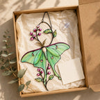 Luna Moth & Pink Blossom Holographic Acrylic Suncatcher