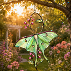 Luna Moth & Pink Blossom Holographic Acrylic Suncatcher