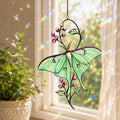 Luna Moth & Pink Blossom Holographic Acrylic Suncatcher
