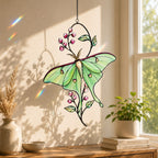 Luna Moth & Pink Blossom Holographic Acrylic Suncatcher