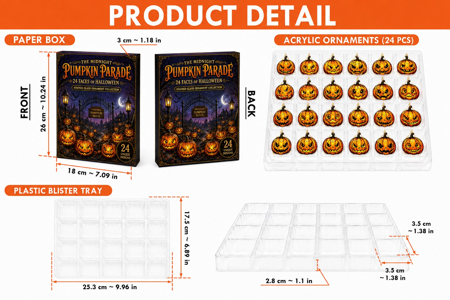 The Midnight Pumpkin Parade Advent Calendar – 24 Jack-o'-Lantern Ornaments