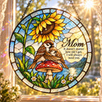 Mom Sparrow & Chick Sunflower Umbrella Holographic Acrylic Suncatcher — I Will Always Need You