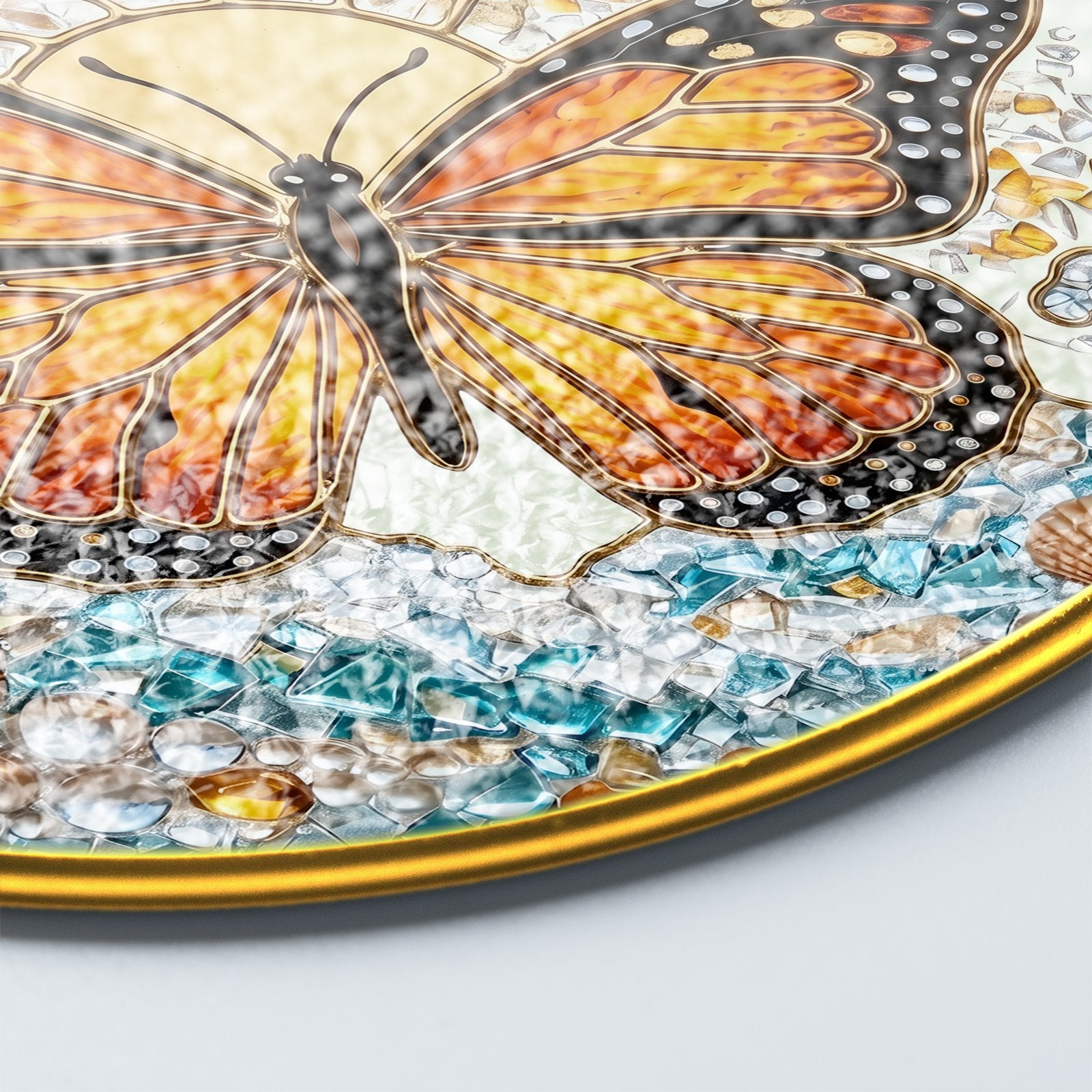 Monarch butterfly stained glass suncatcher window