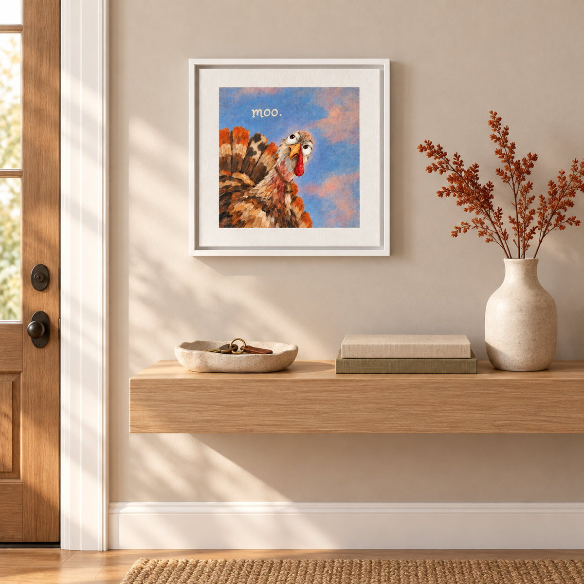 Moo. Turkey Canvas Wall Art — Funny Thanksgiving