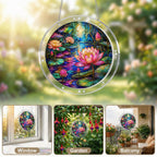 Moonlit lotus pond acrylic puzzle suncatcher, calming DIY window decor