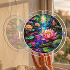 Moonlit lotus pond acrylic puzzle suncatcher, calming DIY window decor