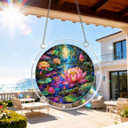 Moonlit lotus pond acrylic puzzle suncatcher, calming DIY window decor