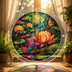 Moonlit lotus pond acrylic puzzle suncatcher, calming DIY window decor