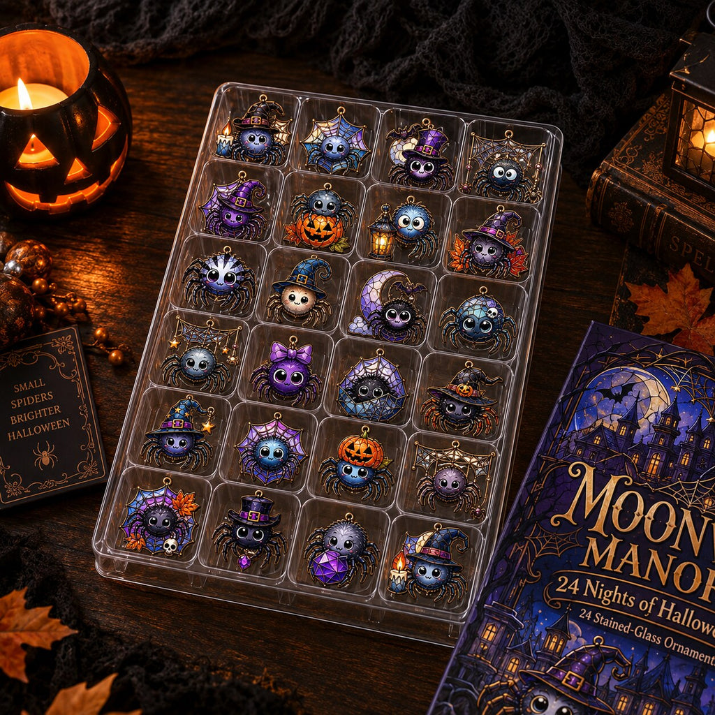 Moonweb Manor Halloween Advent Calendar – 24 Stained Glass Style Ornaments