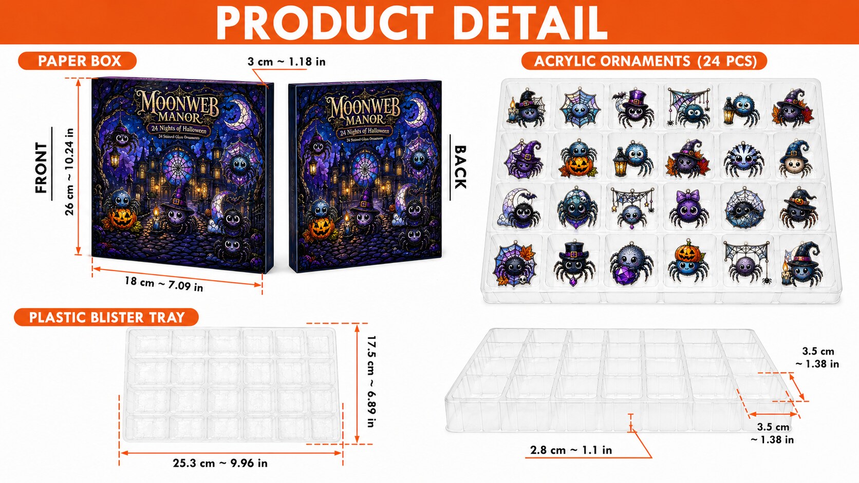 Moonweb Manor Halloween Advent Calendar – 24 Stained Glass Style Ornaments