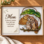 Mother Owl & Baby Under a Leaf Holographic Acrylic Suncatcher — Gift for Mom