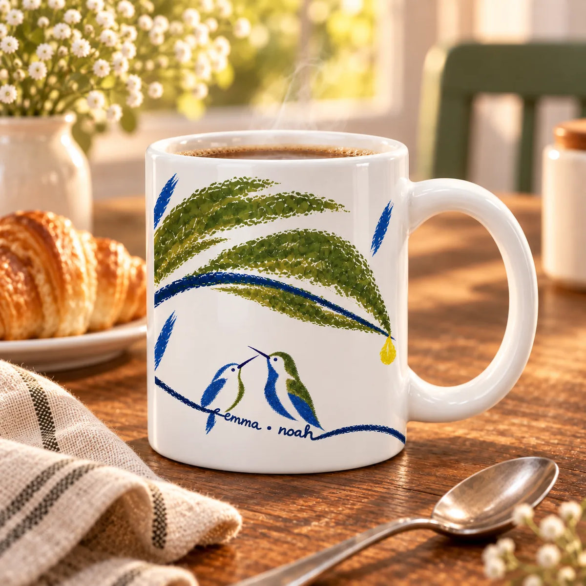 Personalized Wait Out the Rain Hummingbird Couple Mug
