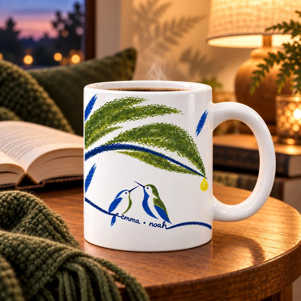 Personalized Wait Out the Rain Hummingbird Couple Mug