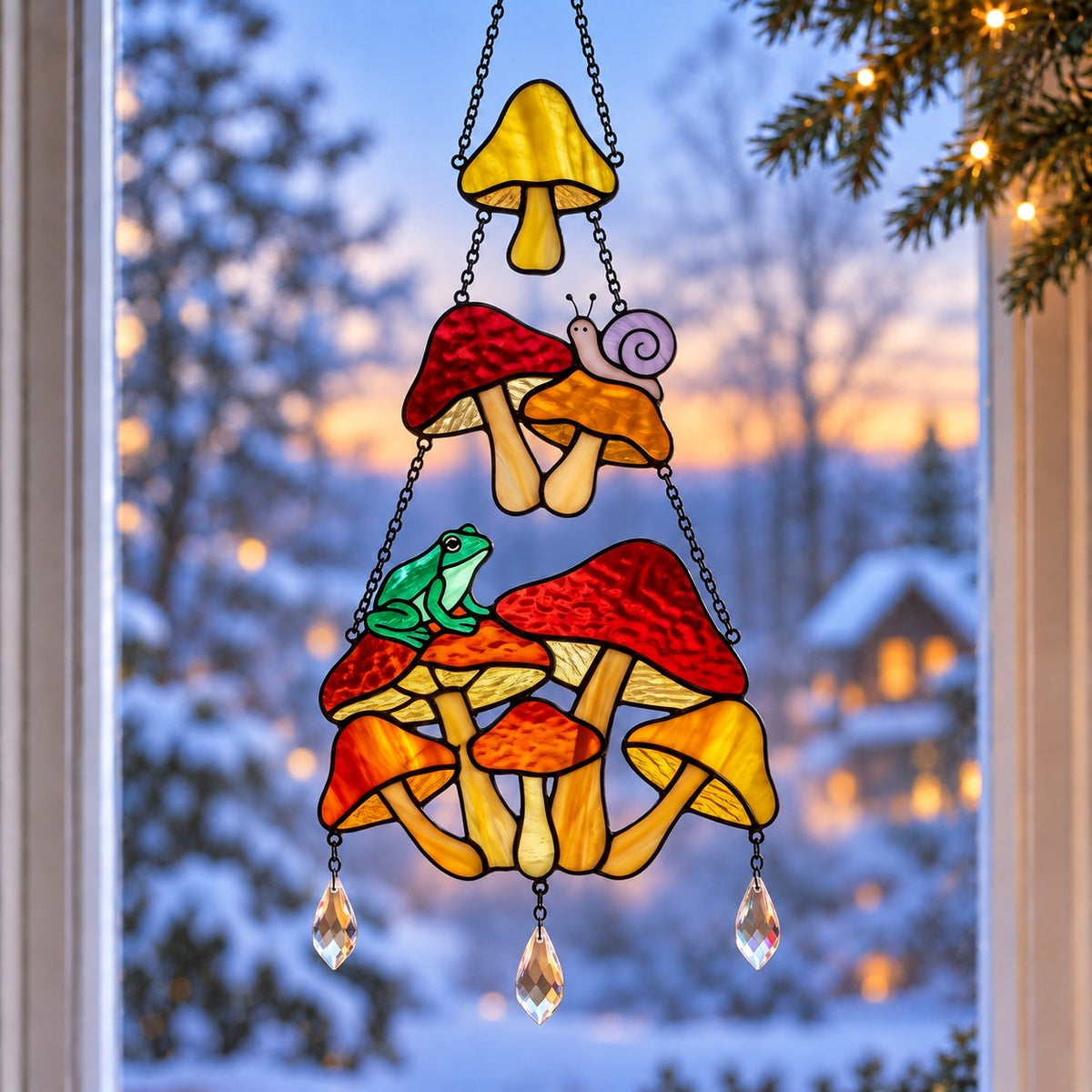 Mushroom Frog & Snail Tiered Holographic Acrylic Suncatcher