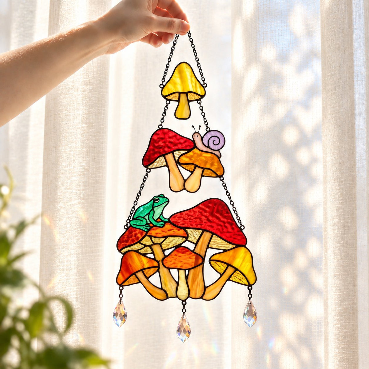 Mushroom Frog & Snail Tiered Holographic Acrylic Suncatcher