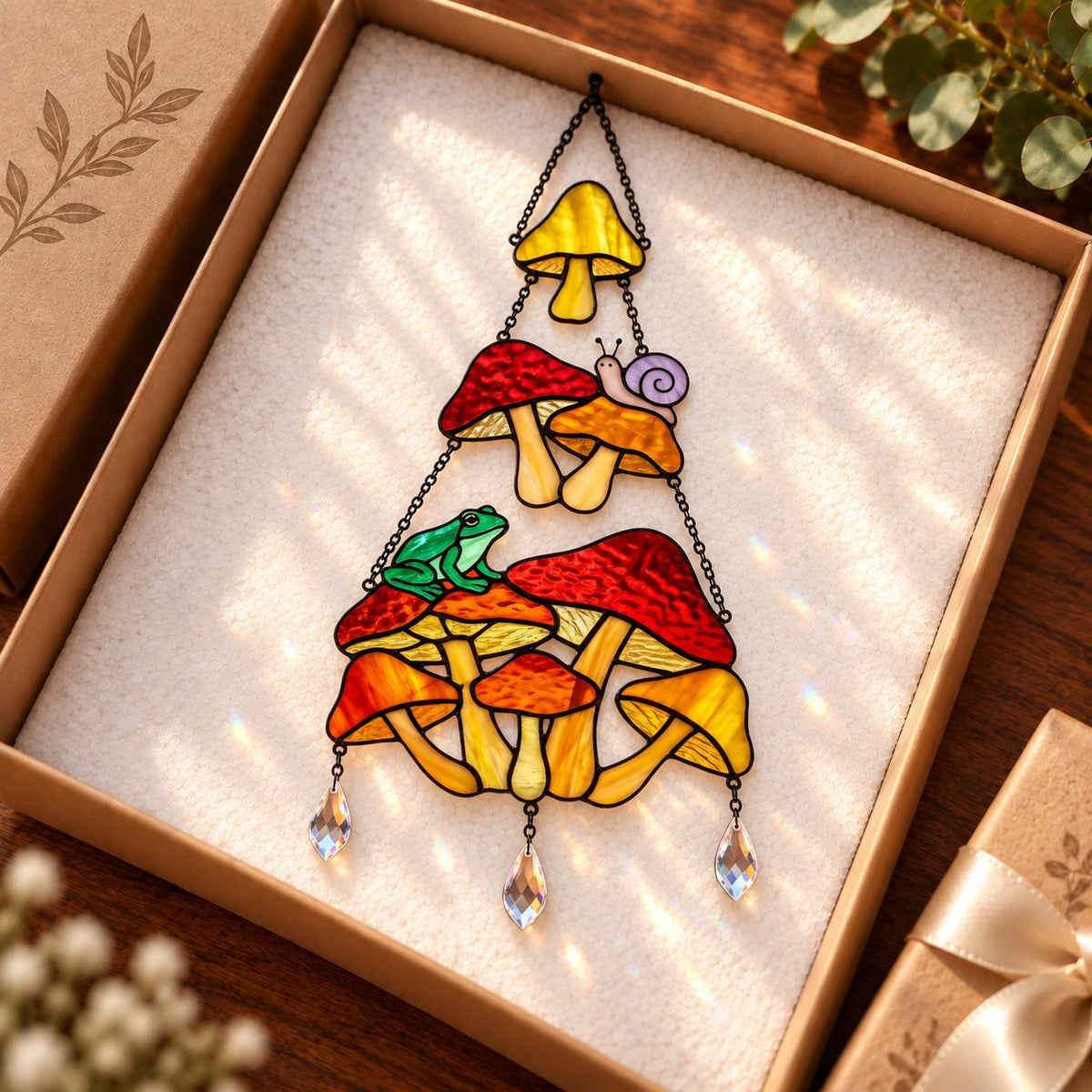 Mushroom Frog & Snail Tiered Holographic Acrylic Suncatcher