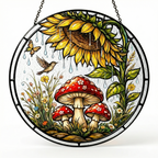 Sunflower Mushroom Stained Glass Suncatcher