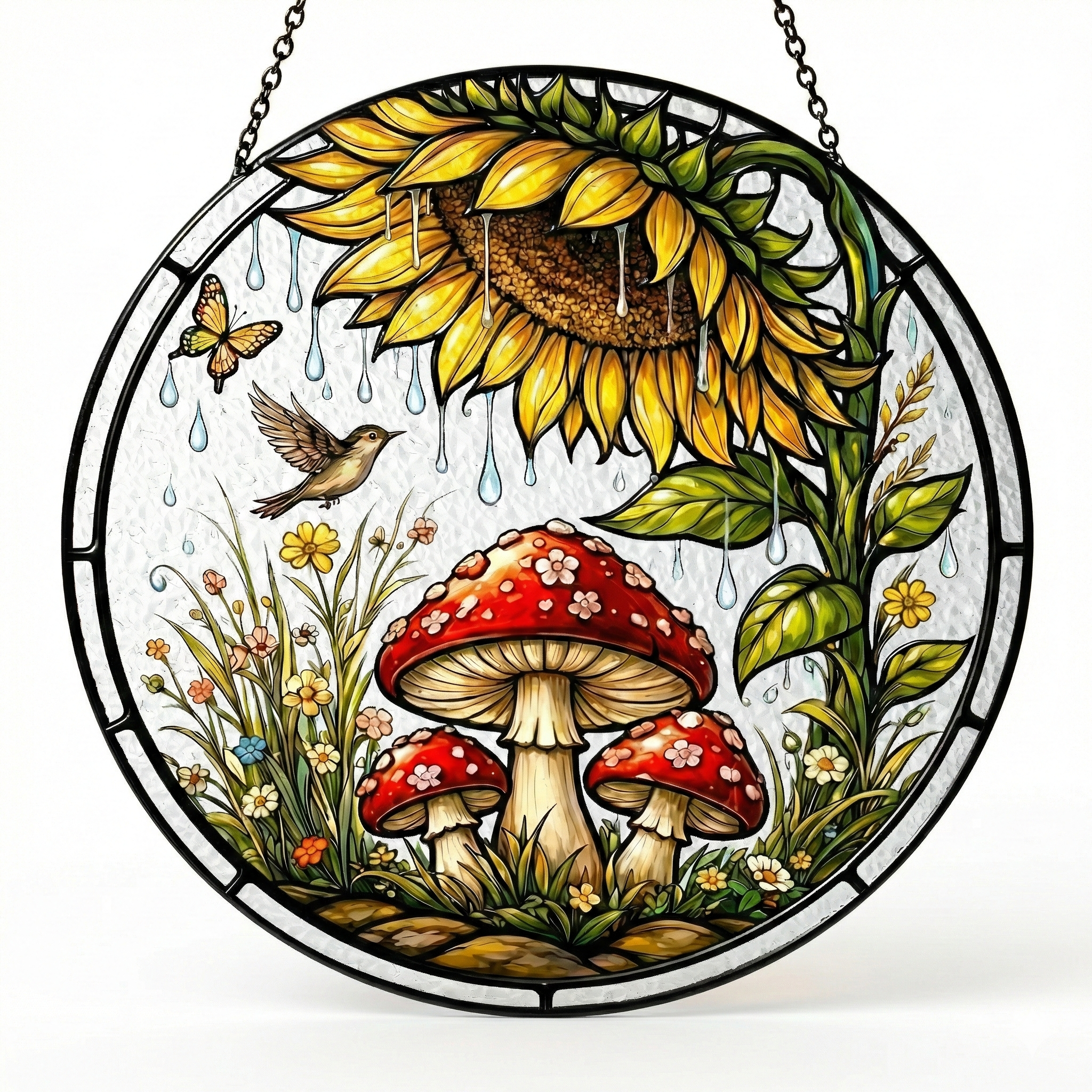 Sunflower Mushroom Stained Glass Suncatcher